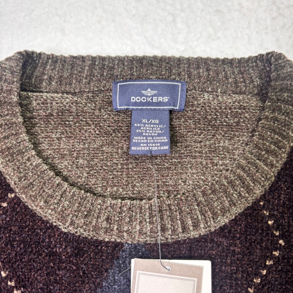 Dockers Chenille Argyle Crewneck Sweater XL NWT Brown Blue Textured - Picture 3 of 7